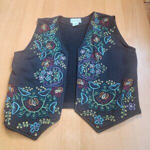Shenanigans Embroidered Floral Boho Vest Large